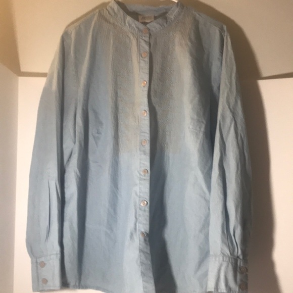 Madison & Max button down top size 18W  long sleeves blue cream floral d… - Picture 1 of 9